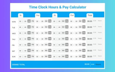 Free Weekly Time Clock Calculator – Hours, Breaks & Pay in One Click