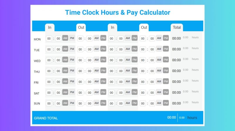 Weekly-Time-Clock-Hours-and-Pay-Calculator